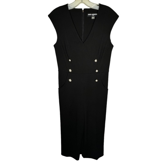 Karl Lagerfeld Paris Black Jumpsuit with Pearl Buttons - Picture 1 of 6